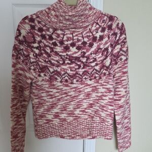 LOFT Pink & Cream Marled Cowl Neck Sweater